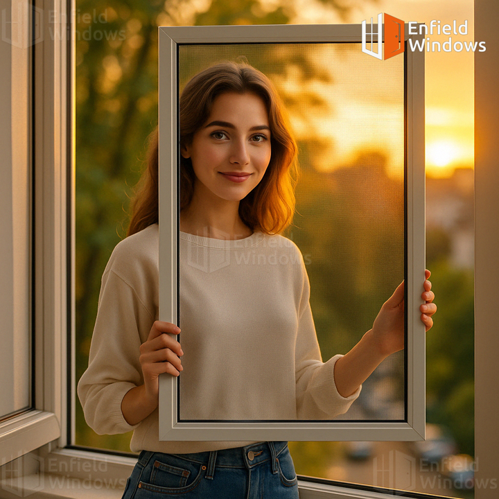 дівчина тримає в руках рамкову москітну сітку